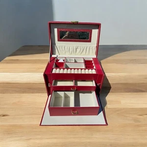 VTG Red Ostrich Skin Jewelry Box. Brand New. No Tear. Plastic Seal Still On - Picture 1 of 17