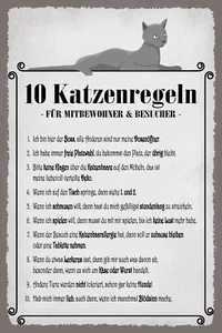 Blechschild 20x30 10 Katzen Regeln Dosenöffner Freie Platzwahl Katzenharre Schmu - Bild 1 von 1