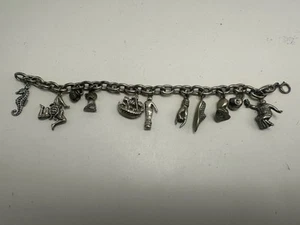Bracciale Argento Sterling Vintage 11 Charm 46 Grammi 8" G100 - Foto 1 di 7