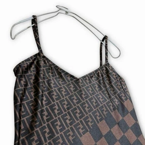 FENDI Womens Dress Brown Zucca Damier Print Camisole Stretch Nylon from Japan - Picture 1 of 8