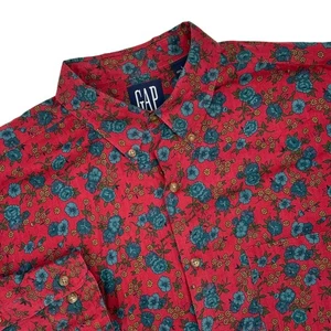 GAP Vintage Mens Large Button Down Shirt Floral Print Long Sleeve Hong Kong 90's - Picture 1 of 6