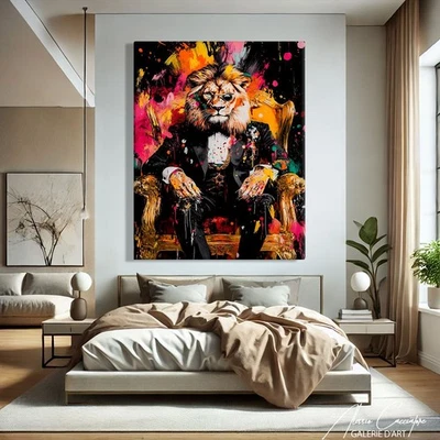 Элегантный лев бизнесмен холст печать в рамке роскошь животное стены искусства современный - Изображение 1 из 4