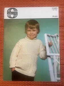 BOYS GIRLS KIDS ARAN POLO CABLE KNIT JUMPER 20”-26” VTG KNITTING PATTERN 3320 - Picture 1 of 2
