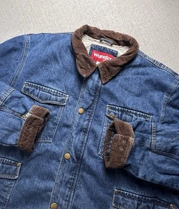 Wrangler Jacket Mens 3XL Blue Denim Sherpa Lined Barn Chore Coat Heavyweight Vtg - Picture 1 of 12