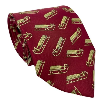 De colección J. Corbata hecha a mano CREW roja/amarilla 100 % seda patrón de trineo 7 pliegues Foto 1 de 4
