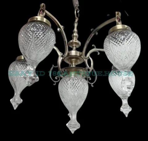Antique Vintage Art Deco Nouveau Brass Glass Ceiling Fixture Hanging Light Lamp Cover