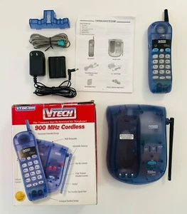 Vintage IN BOX - VTECH 02–9111 Cordless Phone 900 Mhz Translucent Blue 90’s Y2K - Picture 1 of 14