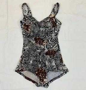 Maxine of Hollywood Swim Bathing Suit Ruched Black Brown one piece Floral Sz 12 - Picture 1 of 9
