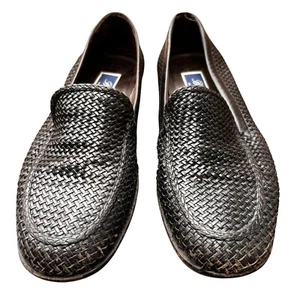 Braganos Hombres 9 Mocasines de Dinero Antiguo Negro Inglés Cuero de becerro Sin cordones Finamente Tejido - Imagen 1 de 15