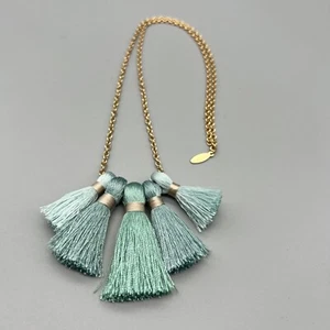 NWOT Miss Ivy Pearl Five Tassel Necklace Popsugar Blue Green Teal Gold Tone 24" - Picture 1 of 8
