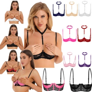 Reggiseno donna sexy coppa aperta ferretto pizzo floreale patchwork push up lingerie - Foto 1 di 108