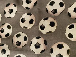 SOCCER BALLS ON GRAY COTTON QUILT FABRIC ~FQ 100% Cotton  - Picture 1 of 3