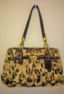 Orig. COACH Brown Leather Women Animal/Cheetah Design Handbag Purse w/ Dust Bag - Picture 1 of 5