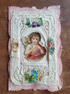 Cupid Vintage 1800's 5" Embossed-Lace-Die Cut Valentines Day Card - Picture 1 of 2