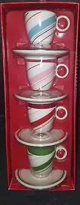 STARBUCKS ESPRESSO COLOR SWIRL PATTERN CUPS- SET OF 4 CUPS & 4 SAUCERS - Picture 1 of 7