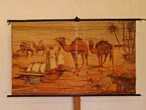 Mural de Walter Heubach camellos dromedarios caravana 160x95 cm ~1923 desierto palmeras - Imagen 1 de 6