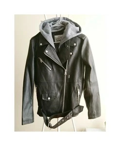 Levi's Damen übergroße Kunstleder-Motorradjacke mit Gürtel Größe Small neu mit Etikett - Bild 1 von 9