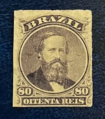 Brazil 64 / 1876-1877 80r Violet Emperor Dom Pedro Rouletted Stamp / Unused - Image 1 of 2