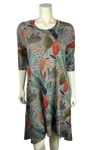 INOAH Abstract Print Half Sleeve Dress Size L Gray Swing Flare Art to Wear Large - Picture 1 of 13