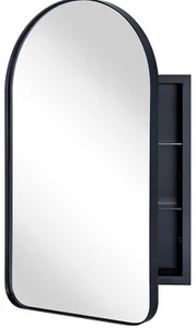 Matt Black Arched Recessed Bathroom Medicine Cabinet with Mirror Metal Framed Ar - Picture 1 of 11