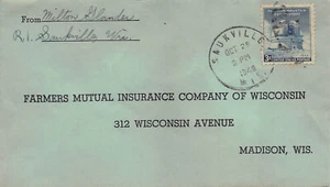Wisconsin Cover 1949 SAUKVILLE to Farmers Mutual Madison *Windstorm Insurance* - Picture 1 of 3