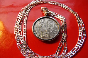 CLASSIC BELGIAN VINTAGE LION COIN Pendant on a 30" 925 Sterling Silver Chain  - Picture 1 of 5