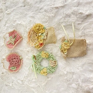 Vtg 4 Handmade Victorian Crochet Doll House Wreaths Cream Ivory Pink Green - Picture 1 of 16