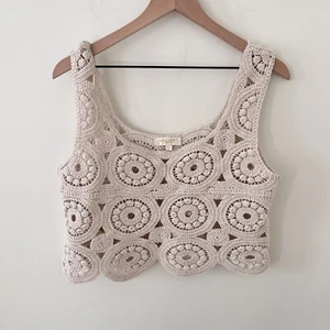 Top corto de ganchillo Rebellion Again para mujer color crema boho tejido sin mangas grande - Imagen 1 de 5