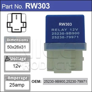 Nice RW303 Relay 4 Pin 12 Volt 25 Amp for Nissan Models 252309B900 25230-79971 - Picture 1 of 3