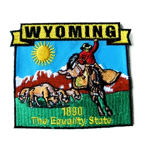 US STATES WYOMING STATE NAME MAP EMBROIDERED PATCH - Imagen 1 de 1