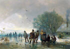 Oil painting A Skating Party in winter landscape village view canvas