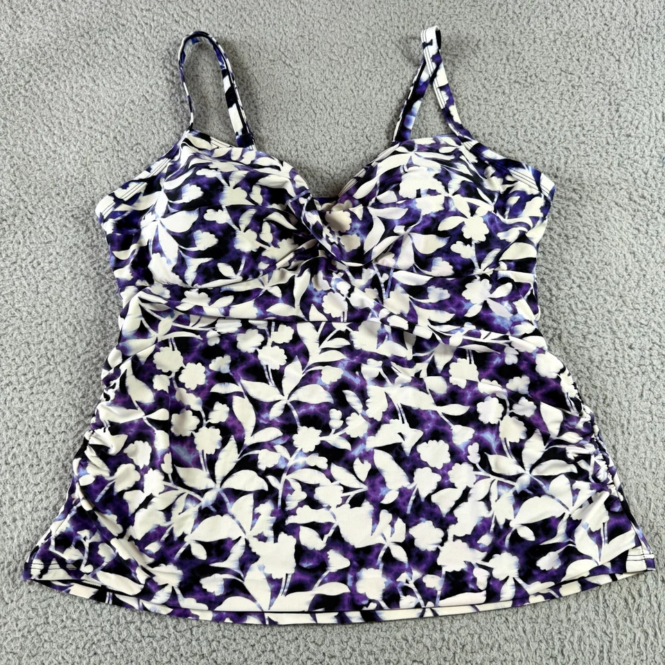 Croft & Barrow Womens Tankini Swimsuit Top Purple White Floral Plus Size 20W - Image 1 of 4