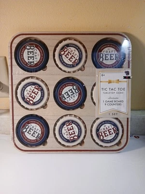 New Tic Tac Toe Tabletop Game Night Craft Beer Bottle Tops Dad Husband Gift 12” - Image 1 of 4