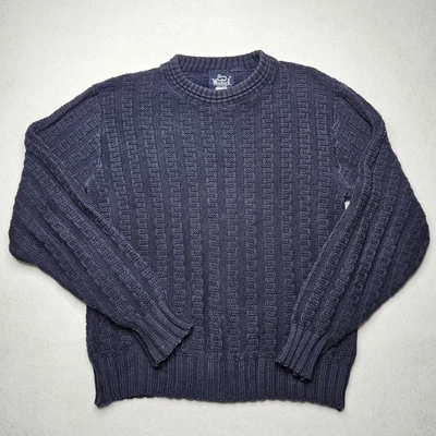 Suéter masculino Woolrich vintage azul médio 100% algodão gola redonda malha pesada pulôver - Imagem 1 de 4