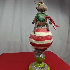 RARE Penny McAllister Christmas Mr Deer 13 In Pedestal Reindeer Folk Art *READ* - Picture 1 of 18