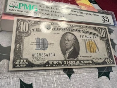 $10 1934 A - Africa - emergency issue vf-35 pmg choice vf  (AA BLOCK) - Image 1 of 4