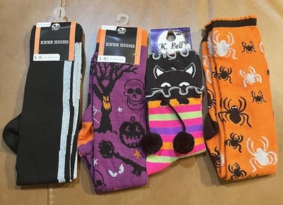 Лот из 4 Хэллоуин носки колена экипажа скелет тыквы летучая мышь паук K. Bell новый с Ярлыками - Изображение 1 из 4