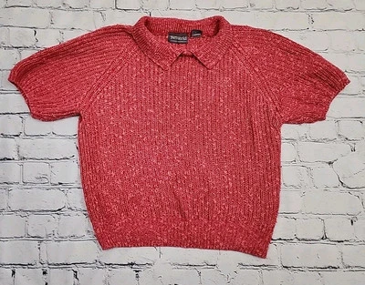 Vintage 90's Women's Size Small Pink Cropped Sweater Top Short Sleeve Spring - Image 1 of 4