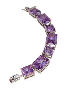 Vintage Well Made Highly Faceted Lilac Glass Square Cut Linked Bracelet (A9003) - Picture 1 of 7