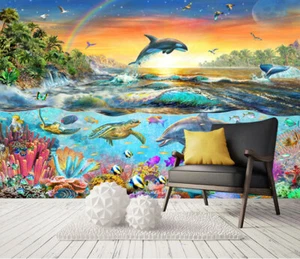 Tropical Paradise Wall Mural Paper Kid Art Nursery Decor Sticker Sea Coral L21 - Picture 1 of 7