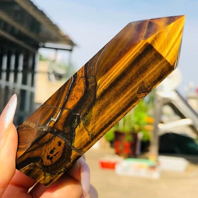 203g Natural Yellow Blue Tiger's eye quartz crystal wand point Healing W315 - image 1 of 4