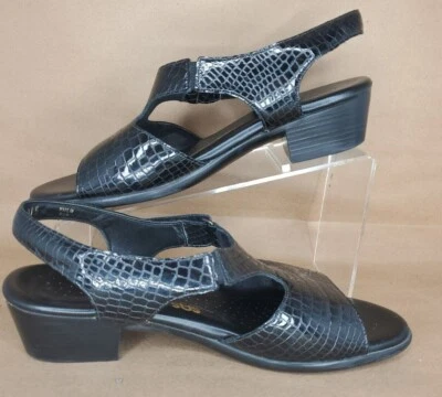 SAS Suntimer Sandals Womens Size 10 N Black Croc Patent Leather Shoes - Image 1 of 4