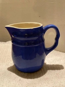 Vintage Blue Oxford Stoneware Cream Syrup 16oz Pitcher 4 5/8" Tall Made U.S.A. - Picture 1 of 7