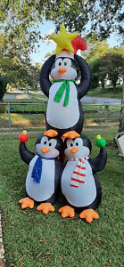 8' Airblown Christmas Stacked Penguins Lighted Inflatable Yard Decor