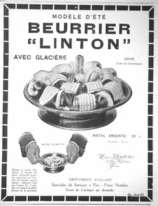 PUBLICITÉ DE PRESSE 1913 H.J.LINTON BEURRIER AVEC GLACIERE ORFEVRERIE BIJOUTERIE - Picture 1 of 1