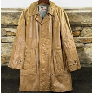 Lakeland Leather Trench Coat Mens 40 Caramel Vintage Pockets Minor Blemishes VTG - Picture 1 of 19
