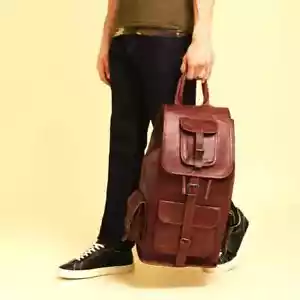 Genuine Artist Leather Men's Backpack Satchel Brown Vintage Laptop Rucksack Bag - Picture 1 of 5
