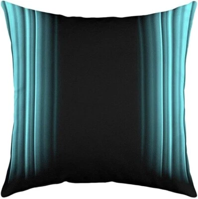 Set of 2 Geometric Abstract Ombre Throw Pillow Covers, Teal Blue Black Striped - Image 1 of 4