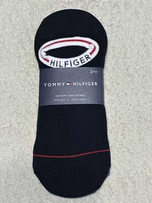 Paquete de 2 calcetines Tommy Hilfiger Logo Cuff No Show negros y azules para hombre talla 7-12 Foto 1 de 4