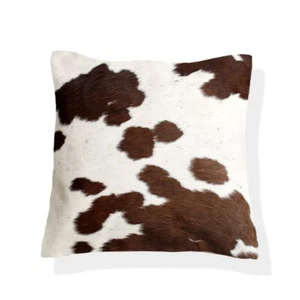 Funda Cojín Piel Vaca Marrón y Blanco, Cuadrada 15", Reversible, Fundas Elegantes - Imagen 1 de 4